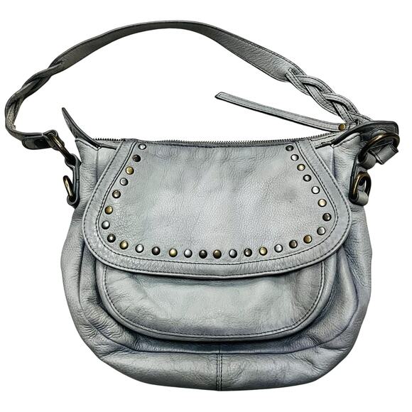 EUC Frye Soraya Saddle Shoulder Crossbody Bag in Ash Gray Studs - Picture 2 of 8